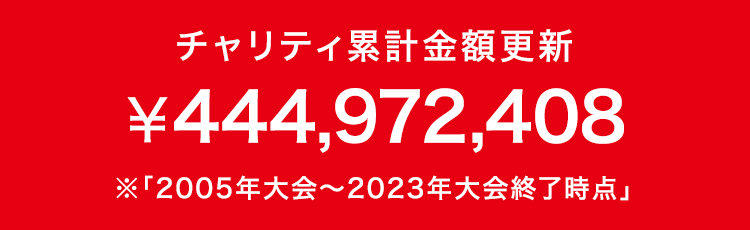 ご支援いただいたチャリティ累計額 ¥444,972,408 ※2005年大会〜2023年大会終了時点